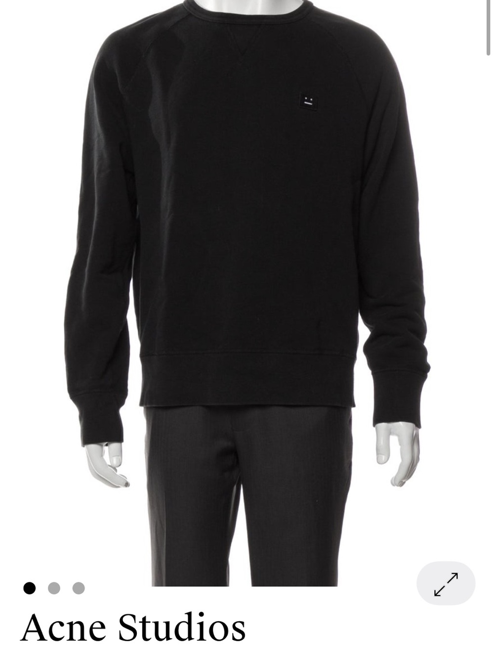 Acne Black Crewneck Sweatshirt with Minimal Face Patch